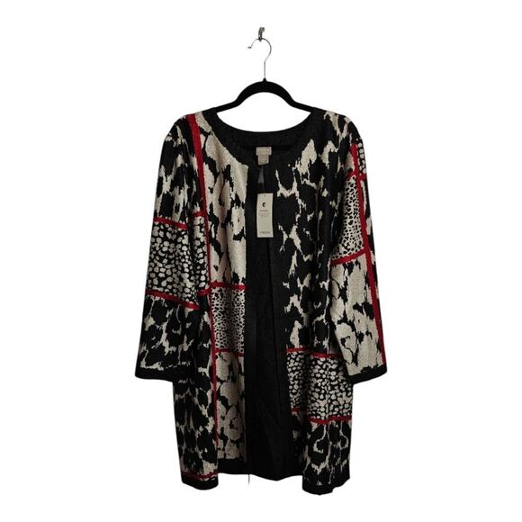 Chico's Travelers Reversible Black White Patterned Red Accents Crushed Jacket 3 - Picture 3 of 11